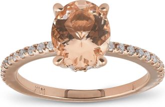 Pompeii3 2.30ct Oval Peach Morganite Halo Diamond Engagement Wedding Ring Rose Gold Size: 7.5