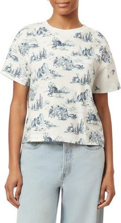 Scotch & Soda Dyed Boxy Crop Graphic T-Shirt in Blue Toile at Nordstrom Rack, Size X-Small