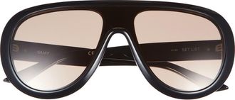 Quay Set List 134mm Aviator Shield Sunglasses in Black/tan at Nordstrom