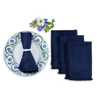 Solino Home Linen Dinner Napkins - Juliette Ruffle, 20 x 20 in Navy at Nordstrom, Size Large
