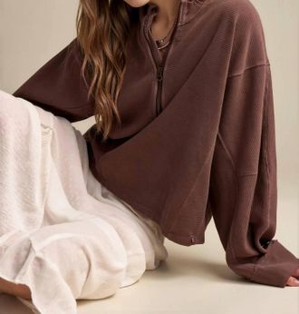 Free People Celeste Quarter Zip Sweatshirt In Mochachinno