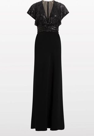 Jenny Packham Cary Sequin V-Neck Maxi Dress in Liquorice at Nordstrom, Size 16 Uk