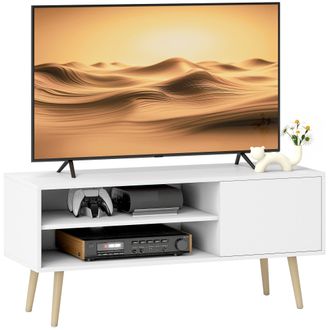 HOMCOM TV Unit Cabinet for TVs up to 55Inches with Cupboard Shelves - White | TJ Hughes