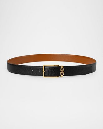 Ferragamo Men & apos;s Reversible Hammered Calfskin Gancini-Loop Belt