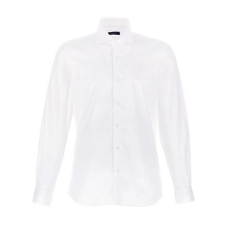 Fay Witte Button-Up Overhemd Cutaway Kraag - Heren - Zakelijke Overhemden - Wit - 4XL - Katoen - Overhemden