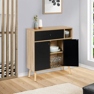 IDMarket Idmarket - Emmie Mueble De Almacenaje Escandinavo De Madera Y Negro Con Armario Y Caj&oacute;n