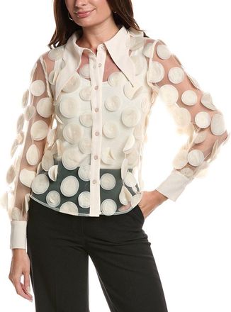 Gracia Statement Collar Puff Sleeve Button-Down Top