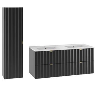 Petits Meubles Set de muebles con lavabo encastrado y columna estratificado Negro