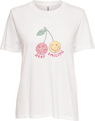 Only Kurzarmshirt ONLY ONLKITA S/S TEE JRS NOOS, Damen, Gr. XL, cloud dancer print:smiley smiling, Jersey, Obermaterial: 100% Baumwolle, bedruckt, regular 