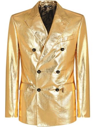 Dolce & Gabbana metallic double-breasted blazer - men - Nylon/Spandex/Elastane - 46 - Gold
