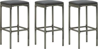 vidaXL Bar Stools with Cushions 3 pcs Gray Poly Rattan, 313444