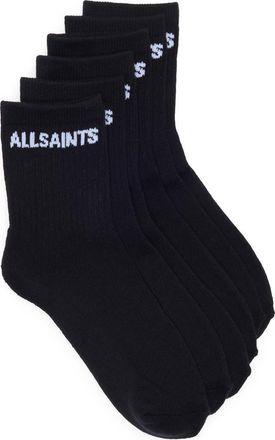 AllSaints 3-Pack Basic Sport Rib Shortie Socks in Black at Nordstrom Rack