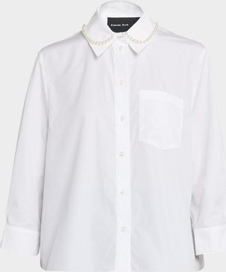 Simone Rocha Pearly Beaded Collar Button-Down Shirt