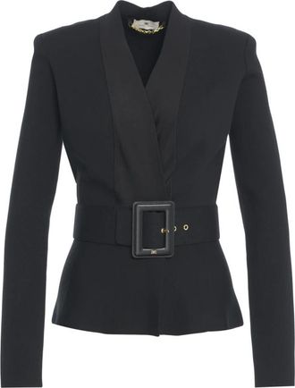 Elisabetta Franchi Gebreid jasje met riem - Dames - Blazers - Zwart - XS - Polyester - Jassen