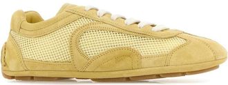 Prada Womens Yellow Suede And Mesh Montecarlo Sneakers Polline