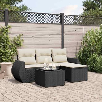 vidaXL Set De Muebles De Jard&iacute;n 5 Pzas Y Cojines Rat&aacute;n Sint&eacute;tico Negro Vidaxl