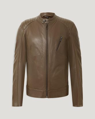 Belstaff V Racer Jacket Mens Cheviot Leather Fatigue Green Size 36