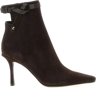 Jimmy Choo London Camie Suede Enkellaarsjes - Dames - Laarzen met Hak - Bruin - 41 EU - Leer - Schoenen