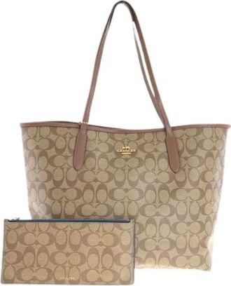 Coach Pre-owned Tote Bags, female, Beige, Size: ONE SIZE Pre-owned Signature PVC Leather 2way Tote Bag