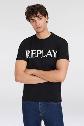 Replay T-Shirt REPLAY, Herren, Gr. XL, schwarz, Jersey, Obermaterial: 100% Baumwolle, bedruckt, regular fit, Rundhals, Shirts T-Shirt, mit Logo-Frontprint