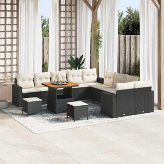 vidaXL Conjunto De Sof&aacute; De Jard&iacute;n 13 Pcs Negro Rat&aacute;n Sint&eacute;tico Vidaxl