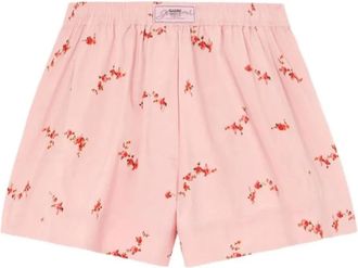 Ganni Printed Stretch Cotton Shorts - Dames - Korte Broeken - Roze - S - Katoen - Korte Broeken