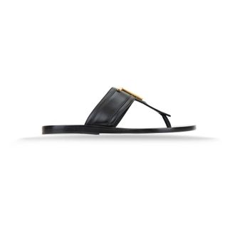 Tom Ford Flip Flops, female, Black, 3 1/2 UK, Flat Leather Sandals with Gold Detail