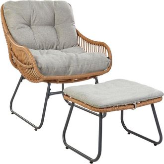 Beliani Garden Chair MESTRE with Footstool PE Rattan Natural