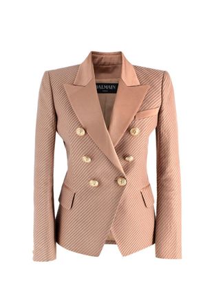Balmain Beige Structured Textured Double-Breasted Blazer Size XS