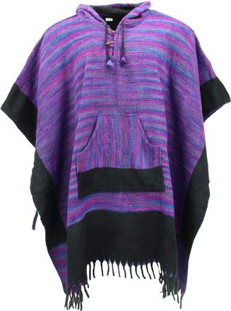 Loud Elephant Soft Vegan Wool Hooded Tibet Poncho - Purple & Black