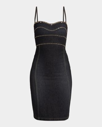 Versace Embellished Denim Midi Dress