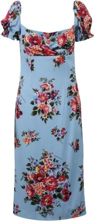 Dolce & Gabbana Midi Dresses, female, Multicolor, Size: L Square-neck Dress with Bouquet Floral Print
