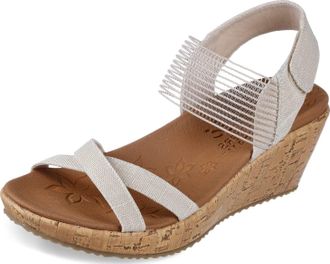 Skechers Womens Cork Wedge Sandal, Natural, 8.5