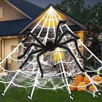 OEM Telara&ntilde;a Gigante Para Decoraci&oacute;n De Halloween Al Aire Libre, 7 X 5,5 M Con Una Ara&ntilde;a De 200 Cm, Decoraci&oacute;n De Halloween Para Interiores Y Exteriores