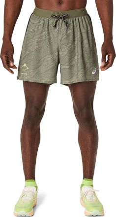 Asics Laufshorts ASICS FUJITRAIL ALL OVER PRINT 5IN SHORT, Herren, Gr. L, N-Gr, gr&uuml;n (mantle gr&uuml;n), Obermaterial: 100% Polyester, Hosen Laufshorts