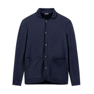 Giorgio Armani Chaqueta c&aacute;rdigan de punto Chevron - Knitwear - Hombre - Azul - L
