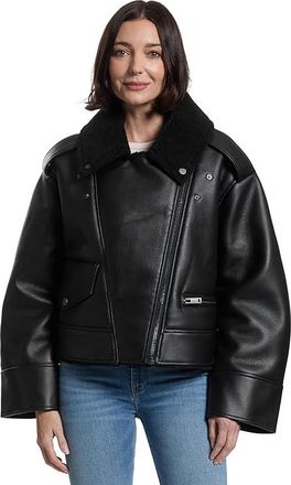 UGG Finnian Luxefluff Moto Jacket Womens Coat Black : SM, Leather/Polyester/Spandex