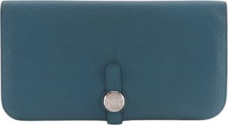 Herm&egrave;s Dogon Blue Taurillon Clemence Leather Long Wallet (Bi-Fold) (Pre-Owned)