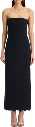 Oscar De La Renta Strapless Tweed Bustier Midi Dress In Navy