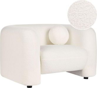 Beliani Poltrona in tessuto boucl&egrave; bianco con cuscino rotondo Leiren