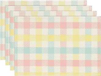 No Brand Juego De 4 Manteles Individuales Azules, Rosas Y Amarillos Con Estampado De Cuadros Tipo B&uacute;falo, De 30 X 45 Cm, Manteles Individuales De Temporada Par