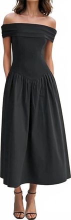 Mustard Seed Heidi Basque Waist Off-Shoulder Midi Dress In Black