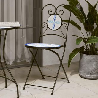 vidaXL Vidaxl - Sillas De Bistr&oacute; Plegables 2 Uds Cer&aacute;mica Azul Y Blanco