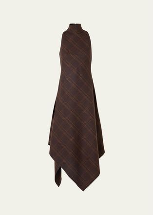 Akris Blanket Check Wool-Blend Flannel Midi Dress