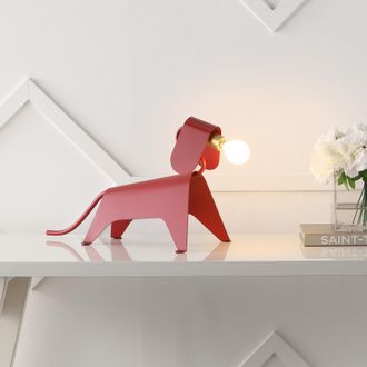Jonathan Y Designs Rover 10 Modern Industrial Iron Canine LED Kids Lamp, Red