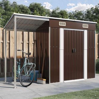 Berkfield Home Garden Shed with Extended Roof Brown 277x110.5x181 cm Steel
