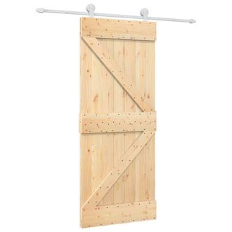 Berkfield Home Sliding Door with Hardware Set 85x210 cm Solid Wood Pine in Light Tan