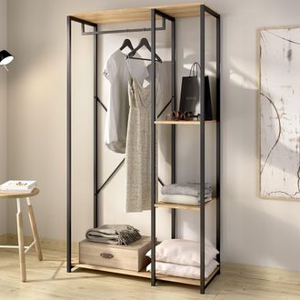 Dmora Guardarropa Grande Clovis, Armario Dormitorio 3 Estantes, Perchero, Cajones, 40x167h Cm Roble Marr&oacute;n