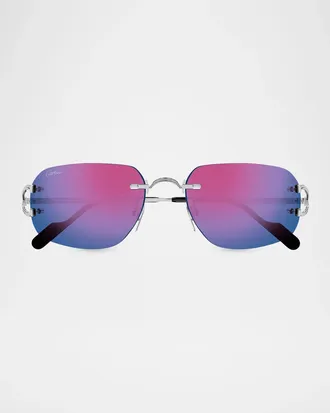 Cartier Motifs De Cartier Ct0663S Metal Rimless Rectangular Sunglasses