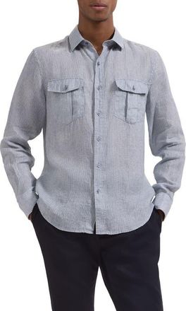 Bugatchi Jasper Linen Button-Up Shirt in Ether at Nordstrom, Size Xxx-Large